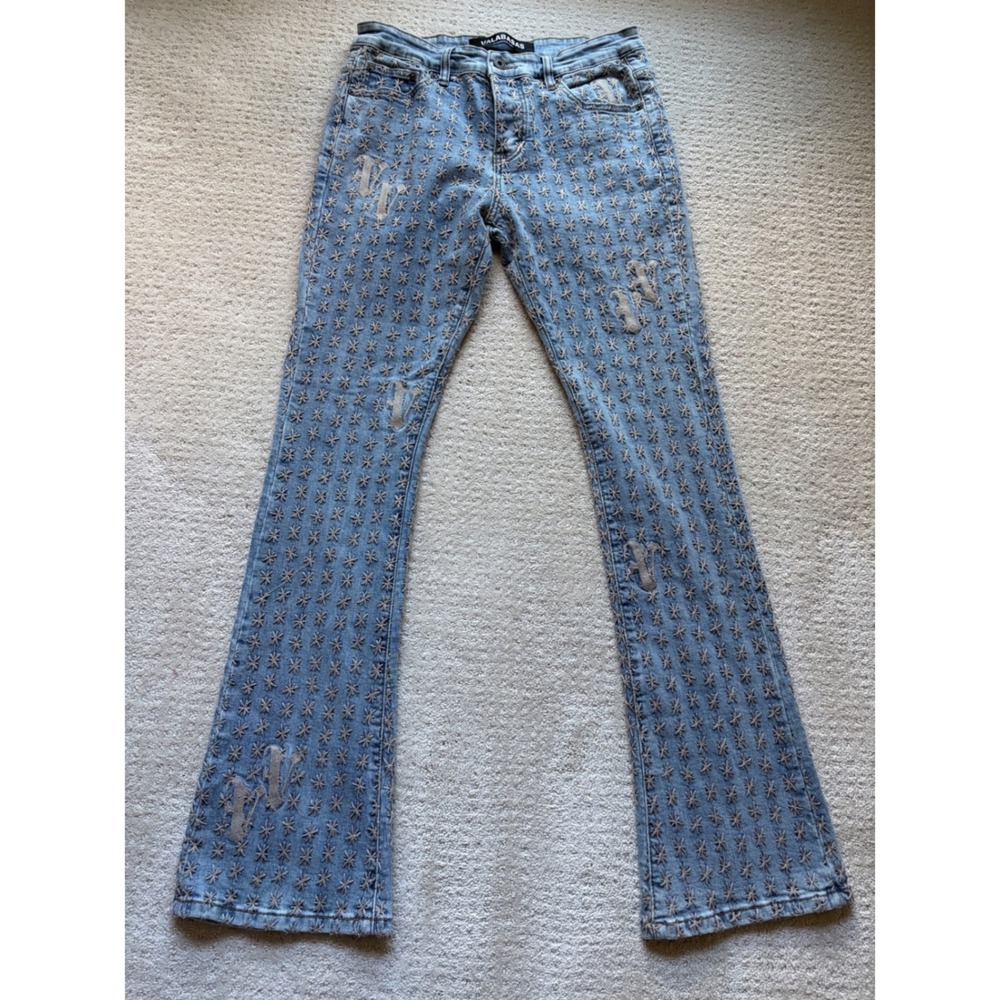 Valabasas V-Star Stacked Flare Embroidered Jeans 34 Streetwear Maximalist